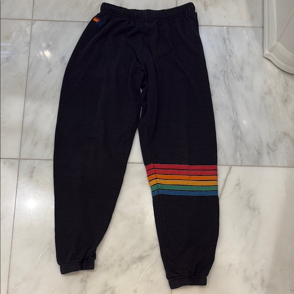 Aviator Nation Black Sweatpants with Rainbow Stripe